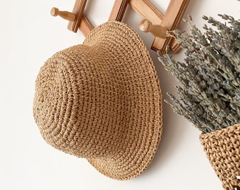 Handgemaakte raffia bucket hat, uniek cadeau voor mannen en vrouwen