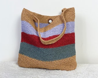 Colorful raffia tote bag,  shoulder straw bag, summer bag