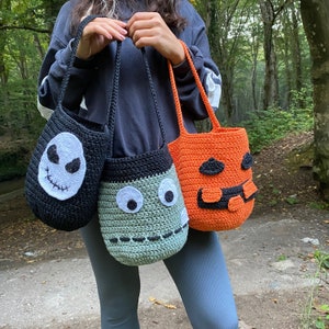 Personalized Crochet Halloween Candy Bag: Pumpkin, Skeleton, Frankenstein