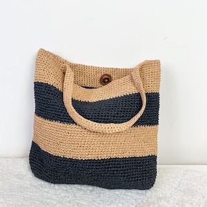 Natural Straw Raffia Tote Bag, Handmade Crochet Shoulder Bag - Etsy