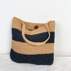 Natural Straw Raffia Tote Bag, Handmade Crochet Shoulder Bag - Etsy