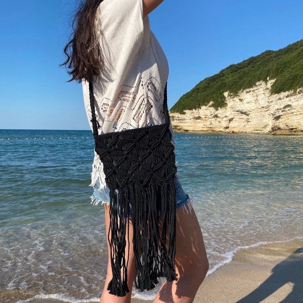 Bohemian style handmade macrame bag, macrame shoulder bag