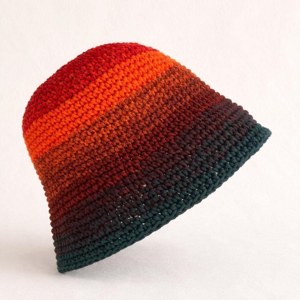 Hand Knit Multicolor Cotton Bucket Hat: Street Style Sun