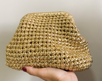 Crochet metallic gold clutch bag, gold clutch handbags for women, wedding bridal crochet handbag