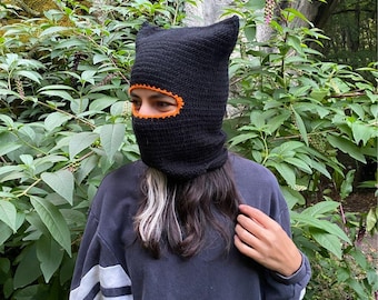 猫耳付きバラクラバ/猫耳付きバラクラバ/ニット冬帽子/猫スキーマスク