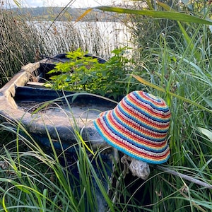 Multicolor crochet raffia bucket hat, y2k fashion rainbow hat women and men image 6