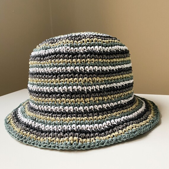 Multicolor Crochet Raffia Bucket Hat 