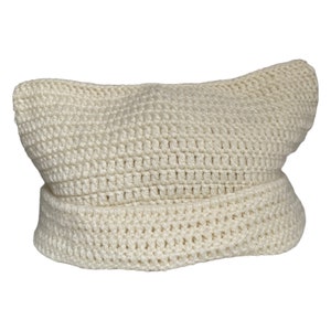 Hand Knit Cream Cat Ear Beanie: Unisex Winter Hat