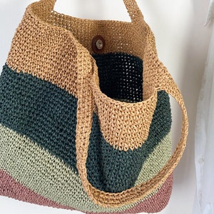 Natural Straw Raffia Tote Bag, Handmade Crochet Shoulder Bag - Etsy