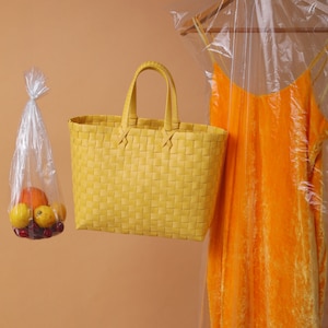 Monc: Gelbe Strand und Markttasche, gewebte Tragetasche, nachhaltige Mode, minimalistische Tasche - Geschenk für Freundin und Geschenk für Mutter