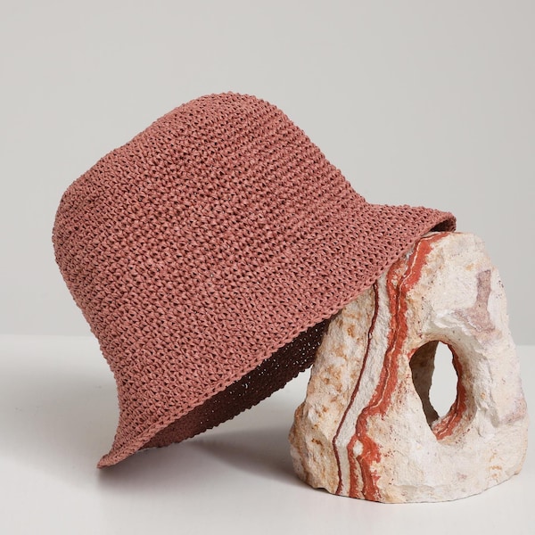 Handmade Raffia Crochet Bucket Hat: Summer Sun Hat