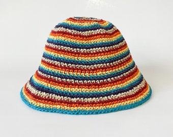 Multicolor crochet raffia bucket hat, y2k fashion rainbow hat women and men