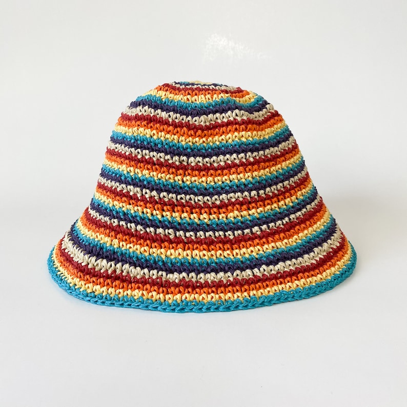Multicolor crochet raffia bucket hat, y2k fashion rainbow hat women and men Rainbow