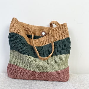 Handmade crochet raffia tote bag, shoulder straw bag in colorful