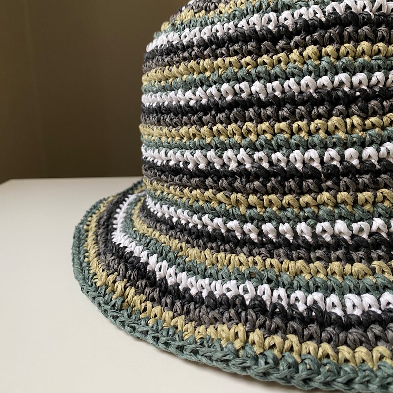 Multicolor crochet raffia bucket hat, y2k fashion rainbow hat women and men image 7