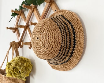 Handmade raffia vacation bucket hat, summer casual straw hat, fedora hat gift for women and men
