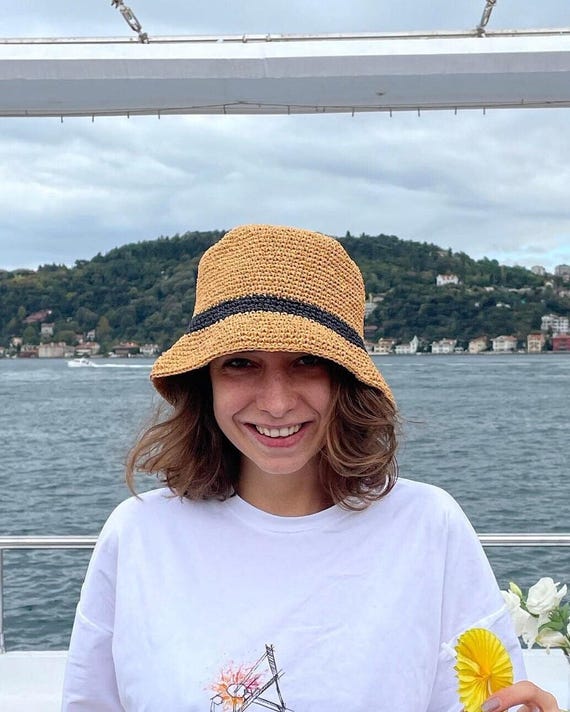 Striped Raffia Bucket Hat: Summer Sun Hat