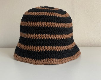 Striped hand knit bucket hat, y2k fashion trendy bucket hat, Cotton bucket hat