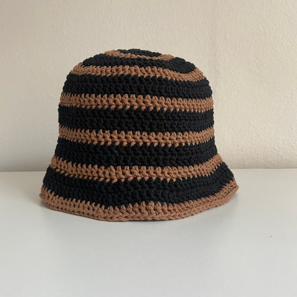 Striped hand knit bucket hat, y2k fashion trendy bucket hat, Cotton bucket hat