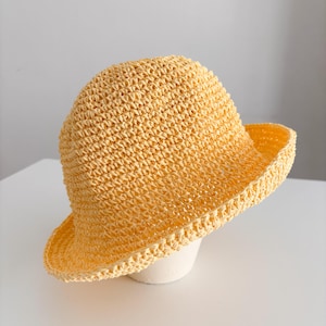 Yellow raffia bucket hat, unique gift for men and women, handmade vacation hat