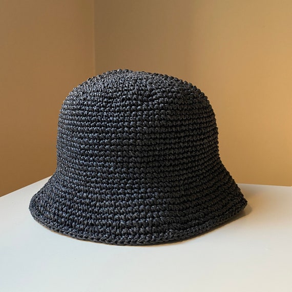 Trendy Black Raffia Handmade Crochet Premium Straw Bucket Sun Hats Unisex Summer Beach Vacation Headwear Etsy