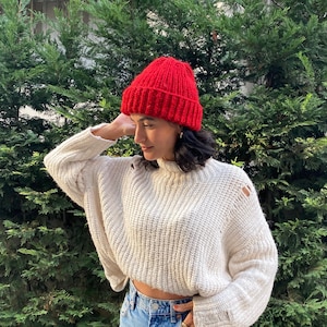 Unisex chunky handmade knit winter hat, excellent gift slouchy beanie hat for men and women