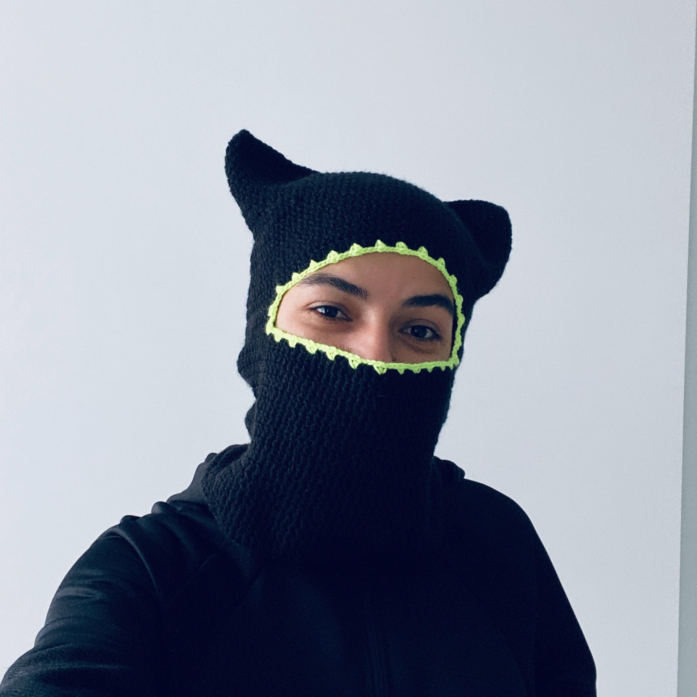 Hand Knitted Cat-eared Balaclava Hat, Halloween Hand Knit