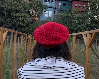 Christmas gift crochet  red french beret, Parisian style painter beret, Handmade crochet winter hat, handmade beret