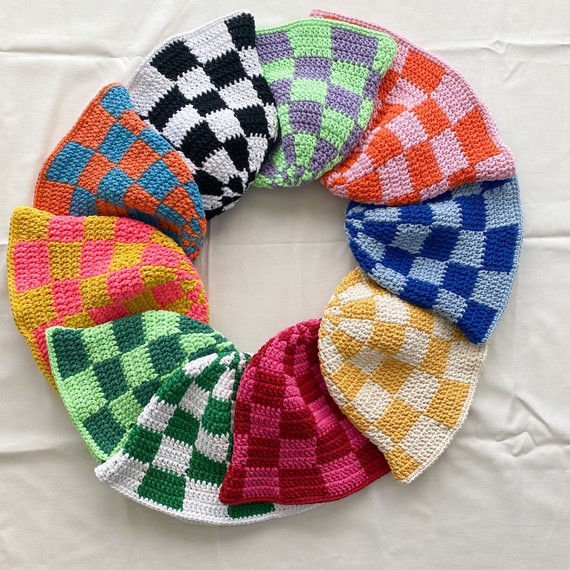 Crochet Checkered Bucket Hat Cotton Bucket Hat | Etsy