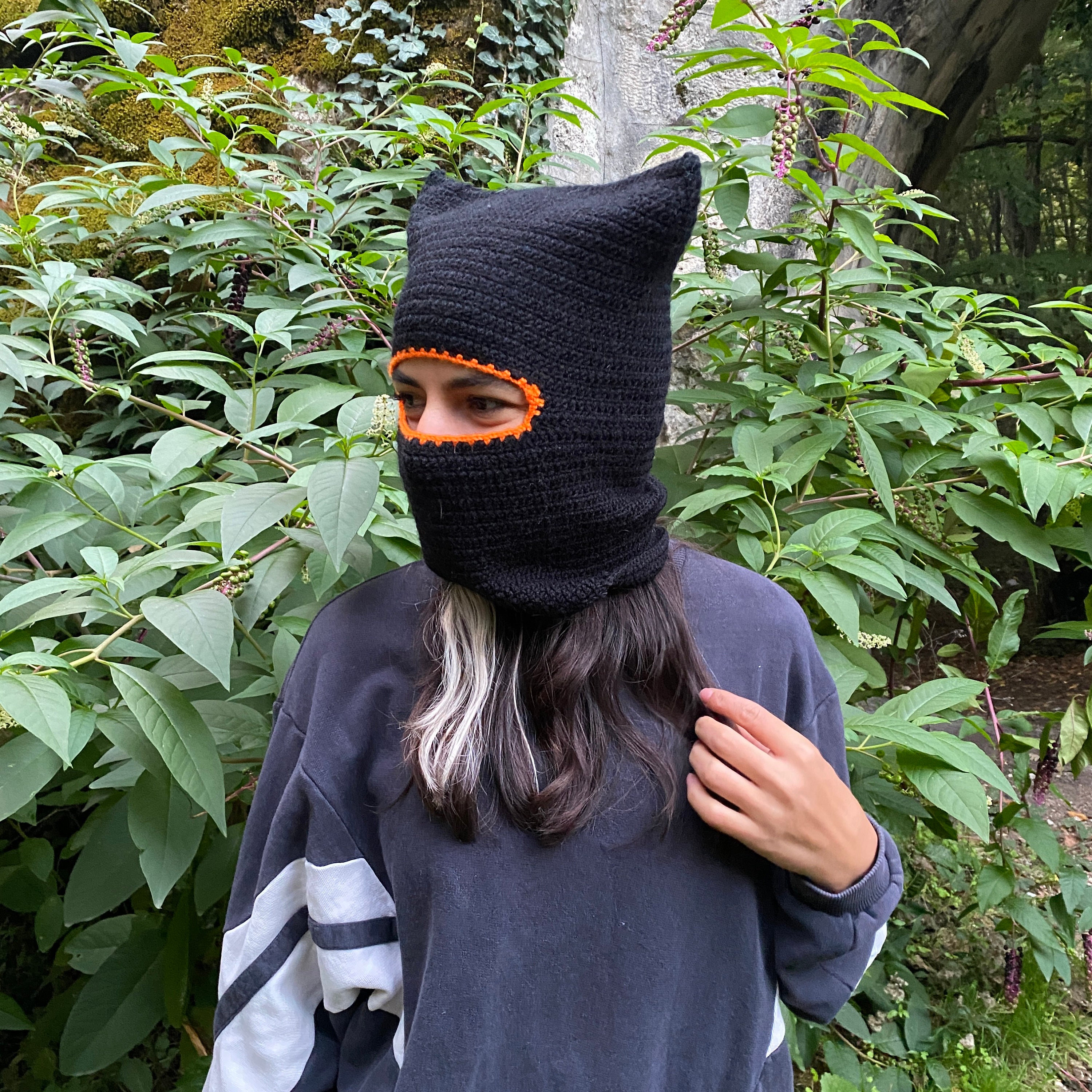 Knitted Fuzzy Halloween Ski Mask Full Face Fleece Fuzzy Balaclava Distressed