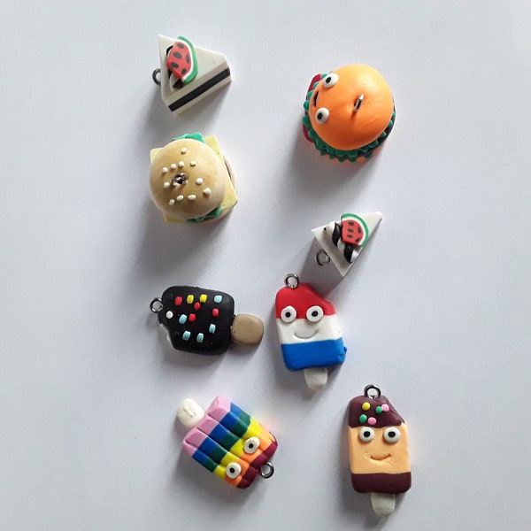 8 pendentifs burger glaces gateaux apprêt bijoux