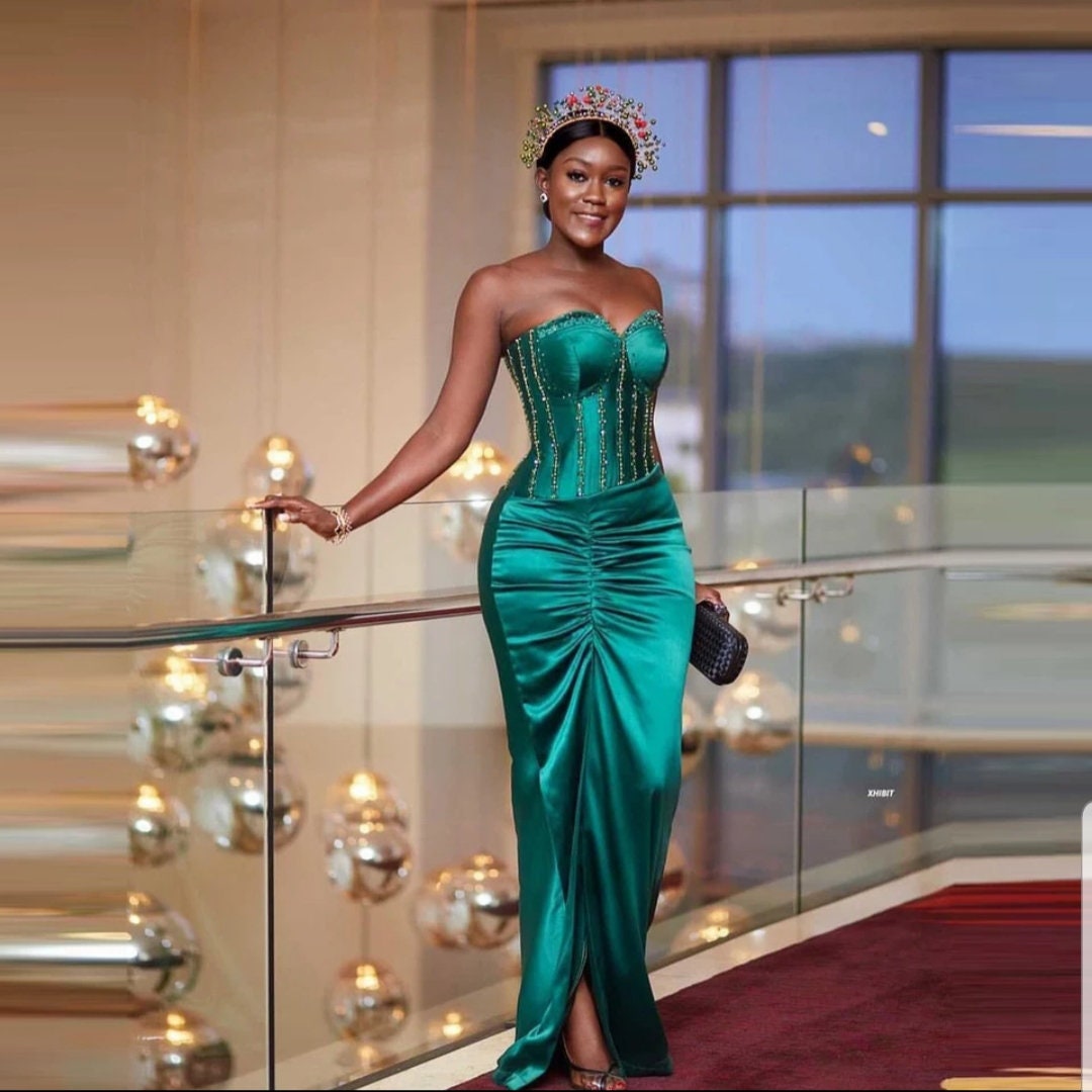 Satin Gown Corset Dress Owambe Style Prom Dress Evening Etsy UK