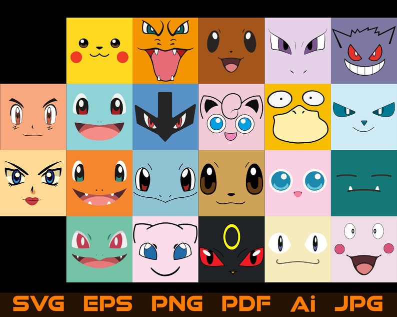 22 Pokemon Face Svg Big Bundle Pikachu Snorlax Clipart Cut - Etsy