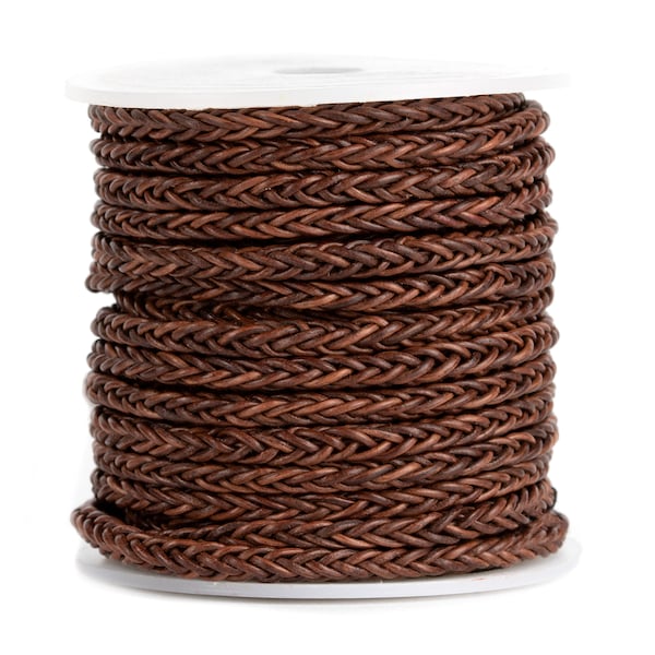 Square Braided Leather Cord, 4x4mm, Cognac, by Meters, Premium European quality, 8 Strand Braided Cord, Non Toxic Dye