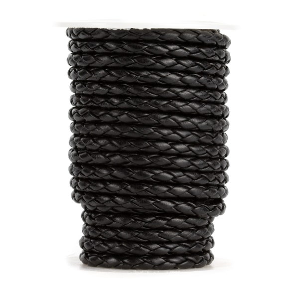 Nappa Black Bolo Braided Leather Cord, 5mm, Round, Premium European quality, by meters, Non Toxic Dye