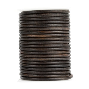Round Leather Cord, Antique Black, 5mm, Premium European quality, Leather lace, by meters