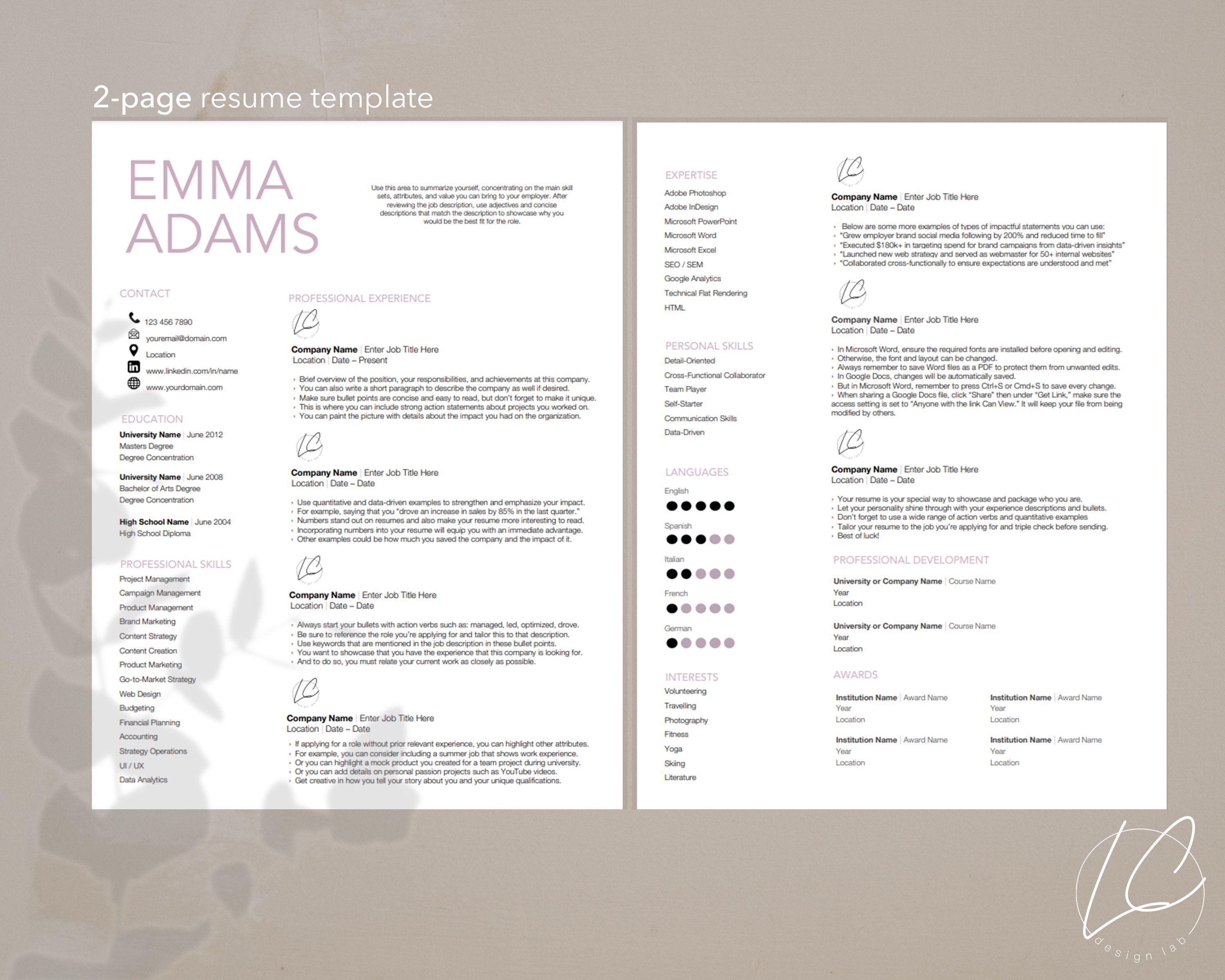 Modern, Professional Resume Template for Google Docs | 1, 2, 3 Page ...