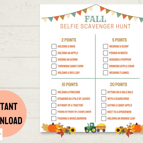 Fall Selfie Scavenger Hunt Printable Game