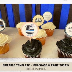 警察パーティーデジタル編集可能カップケーキトッパー