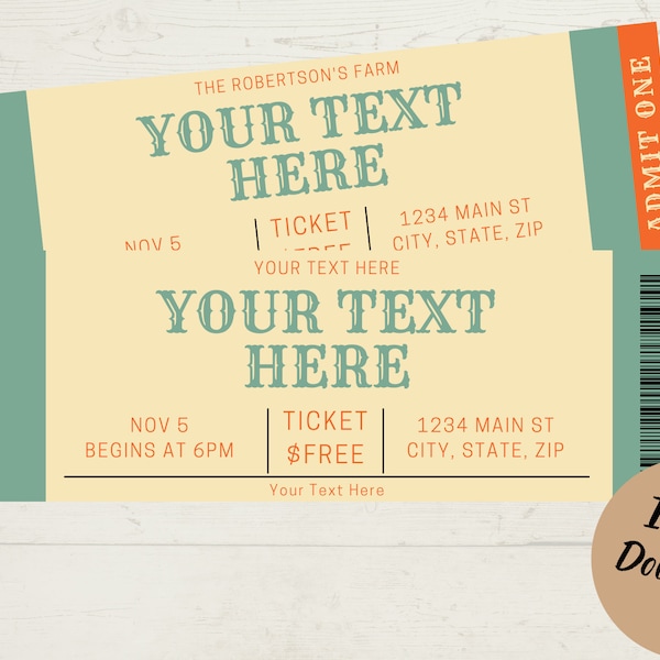 Editable Event Ticket, Printable Event Tickets