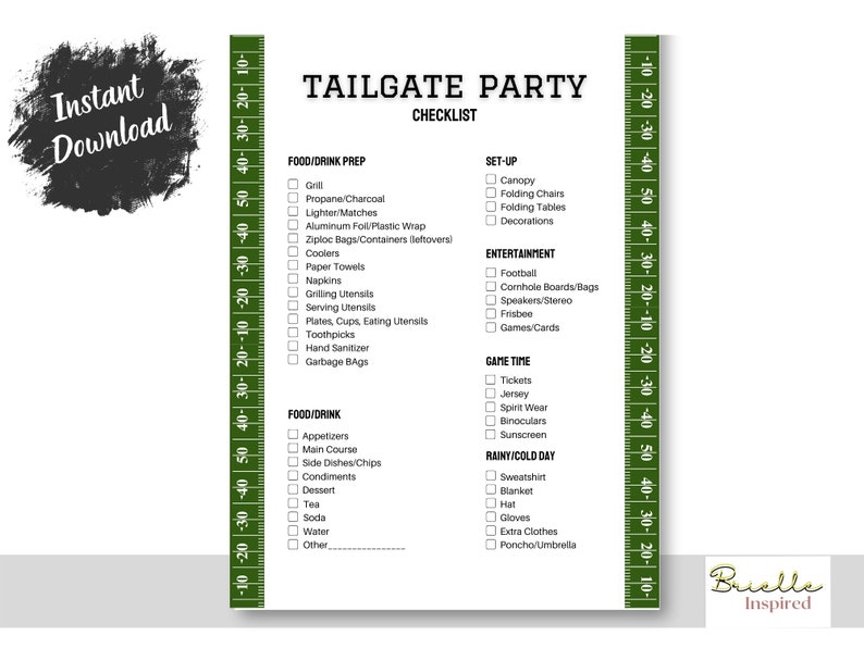 Tailgate Party Football Checklist Etsy