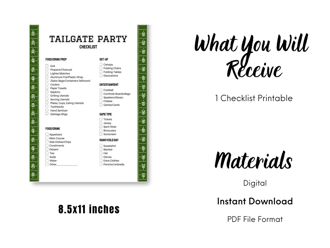 Tailgate Party Football Checklist Etsy