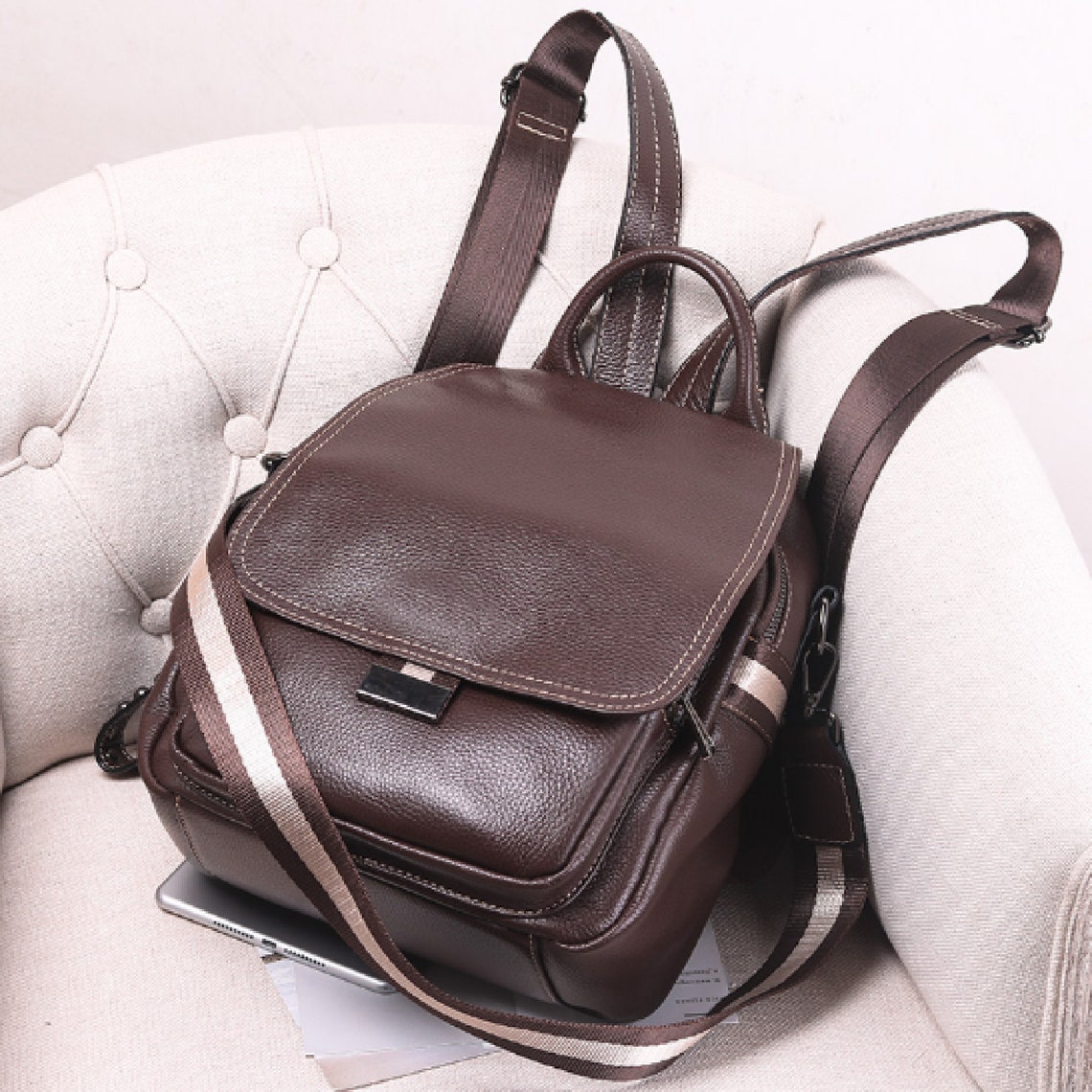 Backpack female 2021 new Korean version allmatch leather Etsy