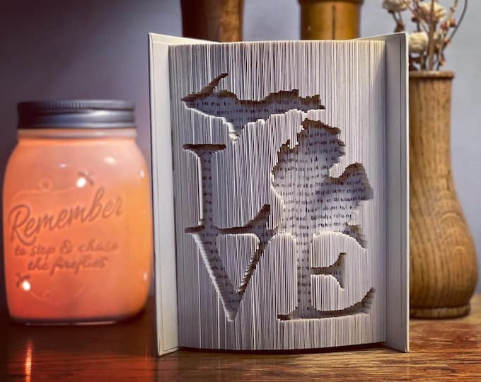 Featured listing image: LOVE Michigan Book Folding Pattern + Instructions