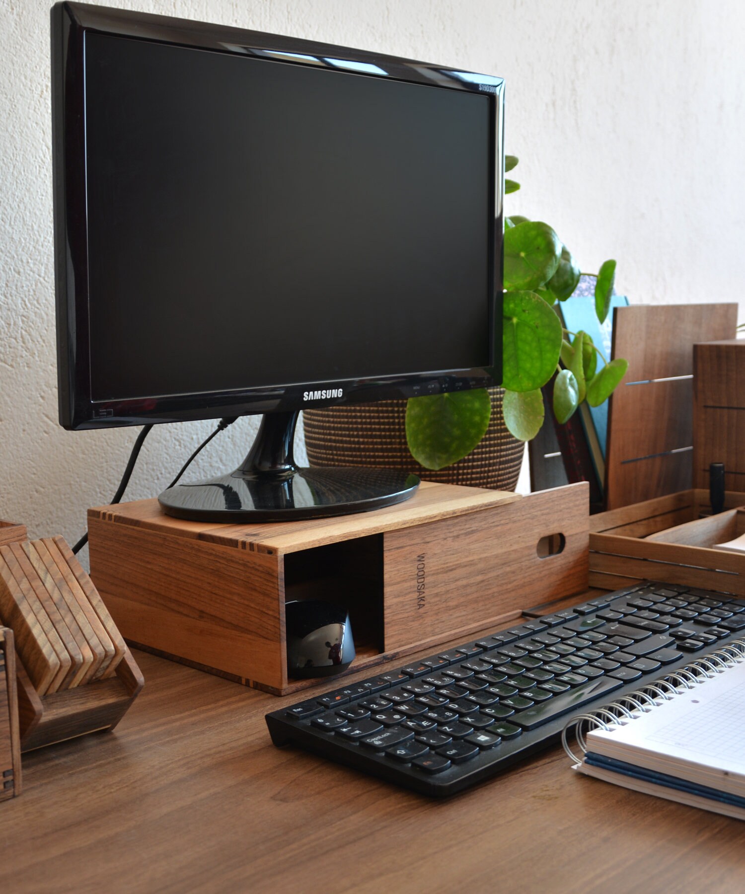 Reka Desk Organizer Monitor Stand Modem Box Small WOODSAKA Etsy