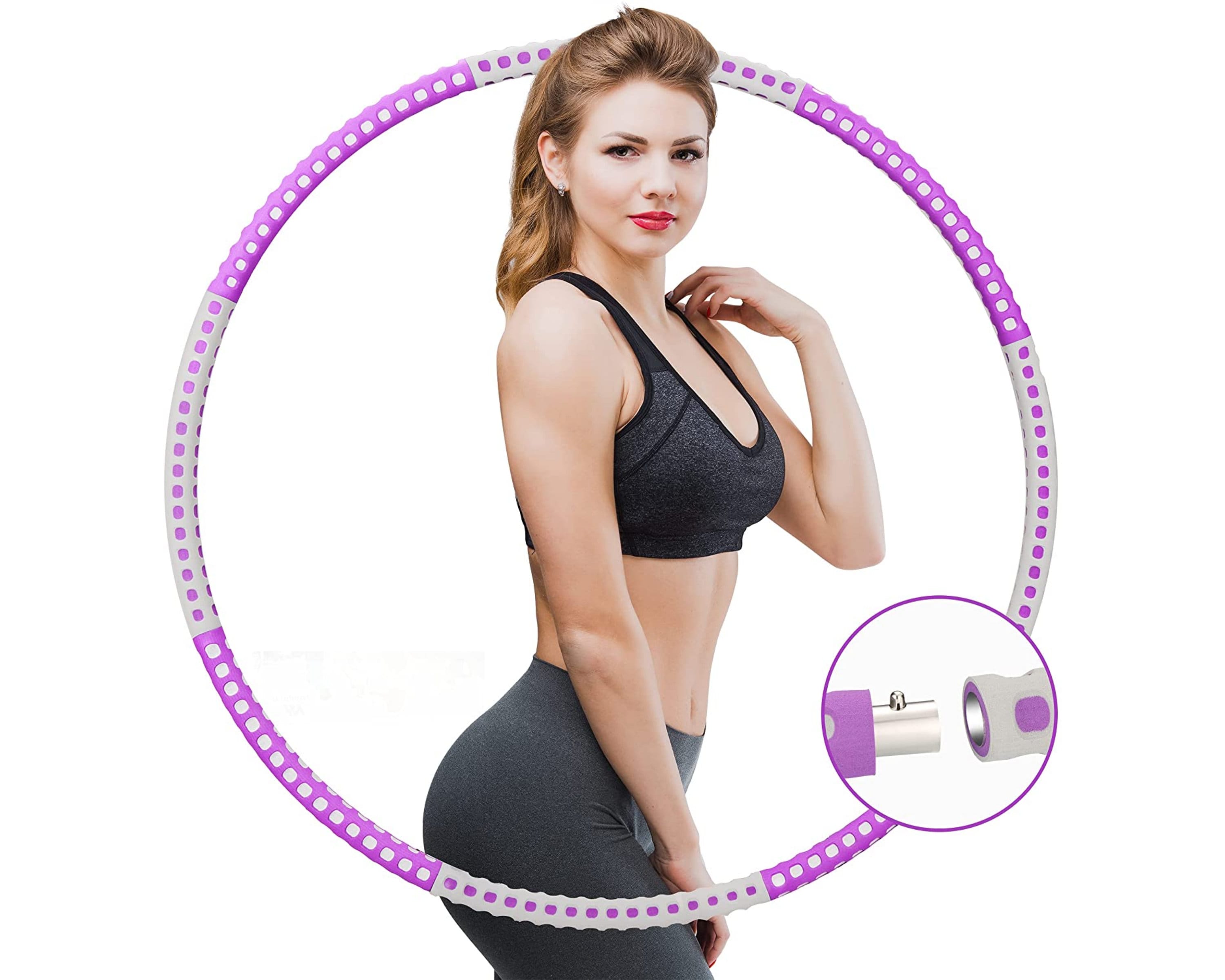 Exercise Fitness Hula Hoop for Adults - 2lbs - Detachable Weighted Hoops,  Premium Quality and Soft Padding