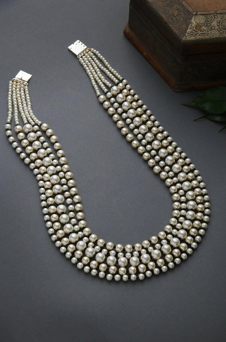 24 Inches Black-White Pearl Beaded Multistrand NecklacePearl NecklaceIndian JewelleryEthnic JewelleryHandmade item Necklace length