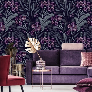 Dark Berries and Leaves Removable Peel and Stick Wallpaper - Etsy