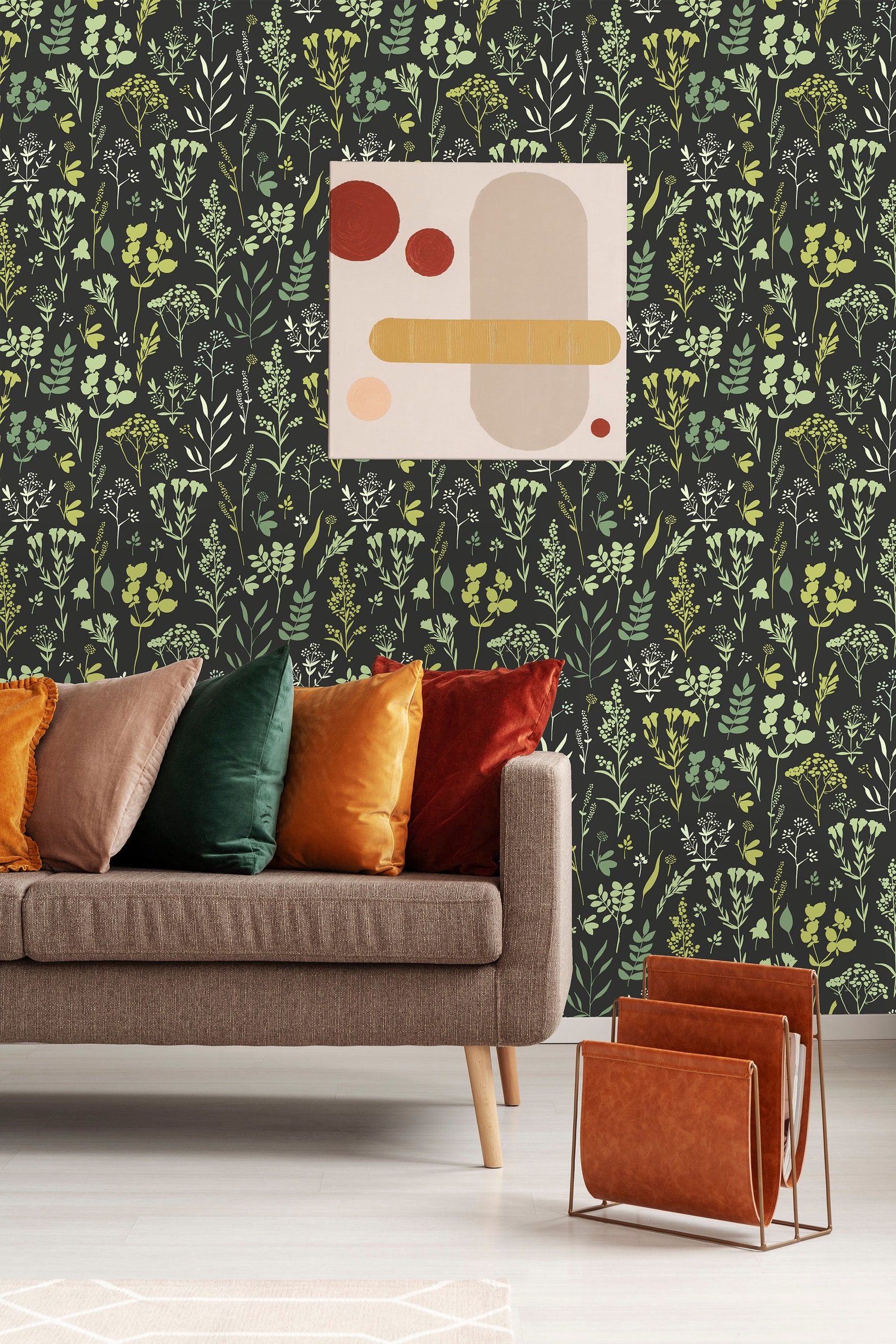 Dark Green Herbs Leaves Removable Peel and Stick Wallpaper | Etsy