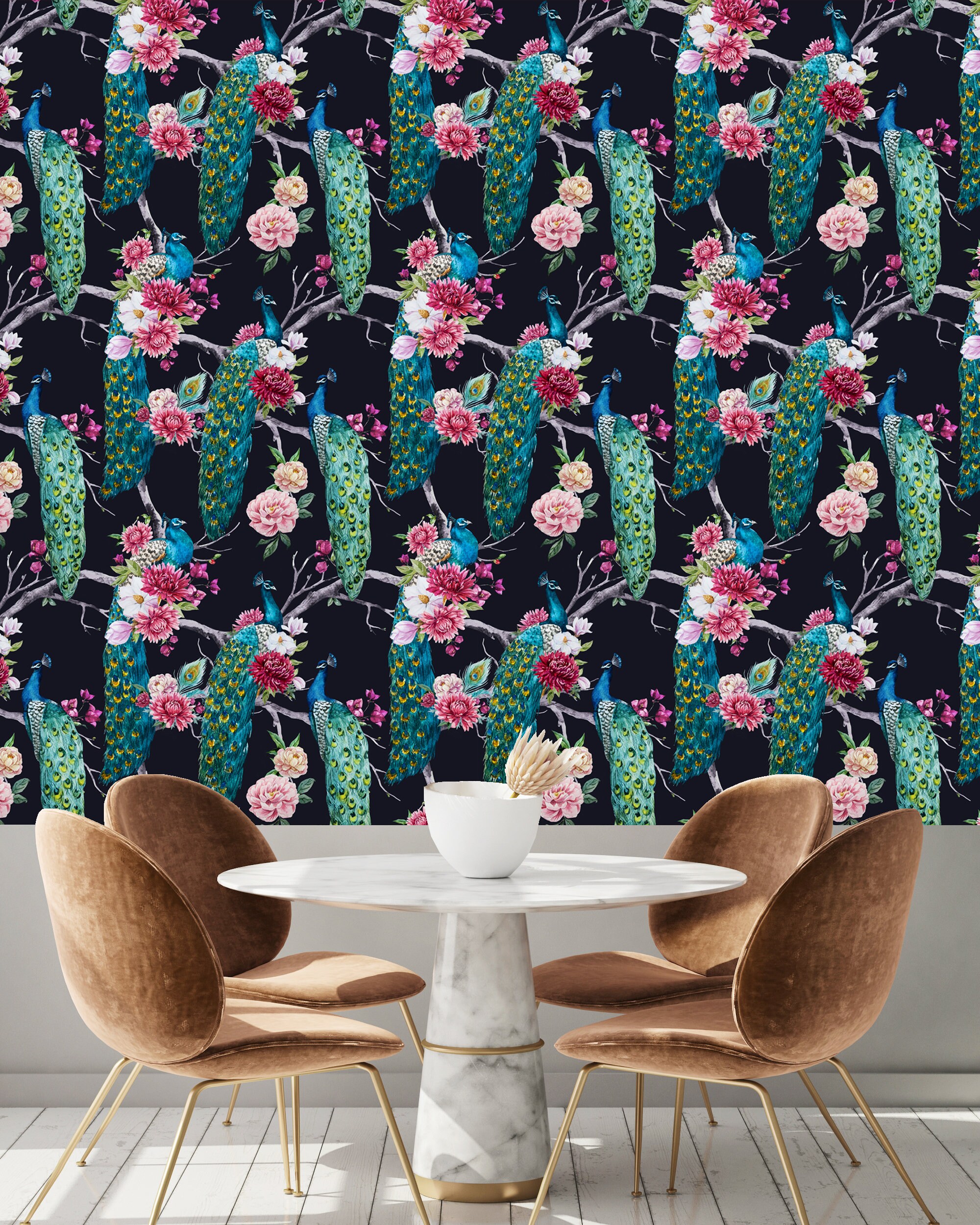 Dark Peacock Pattern Removable Peel and Stick Wallpaper Etsy